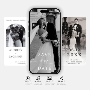 Digital Save The Date Template, Photo Save The Date Calendar, Minimalist Wedding Save The Date Video Invitation, Editable Canva Template