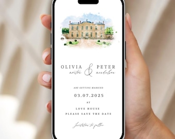 Watercolor Venue Save the Date: Digital Wedding Invitation (E-vite)