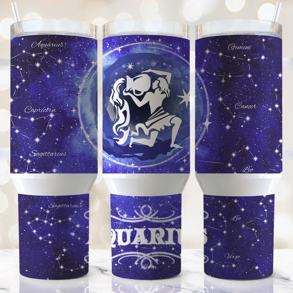 40oz Zodiac Signs AQUARIUS Quencher Tumbler Png, Aquarius Affirmation 40oz Tumbler Design, Horoscope, Astrology, Star Sign,Straight/Tapered