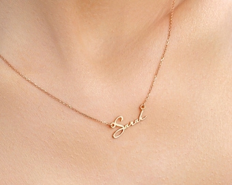 Solid Gold Name Pendant • Dainty Name Necklace • 14K Solid Gold Nameplate Jewelry • Perfect Birthday Gift for the Best Friend