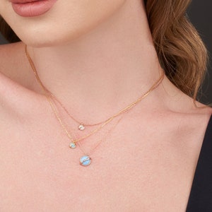 Custom Opal Stone of Three Different Stone Sizes and Colors • Personalized Dainty Necklace withTurquoise, White, Blue Opals • Christmas Gift