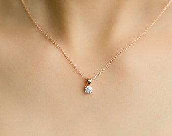 Real Gold Single Stone Necklace • Minimalist Necklace • Custom Birthday Gift • 14K Custom Birthstone Jewelry