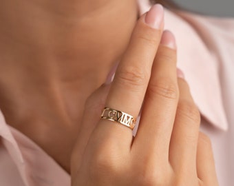 14K Gold Lucky Number Ring • Custom Coordinate Ring • Roman Numeral Ring • Personalized Date Ring • Birthday Gift