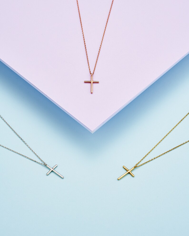 Dainty Cross Necklace of Medium Height Unisex Christmas Gift Christian Gifts the Most Meaningful Christmas Gift image 6