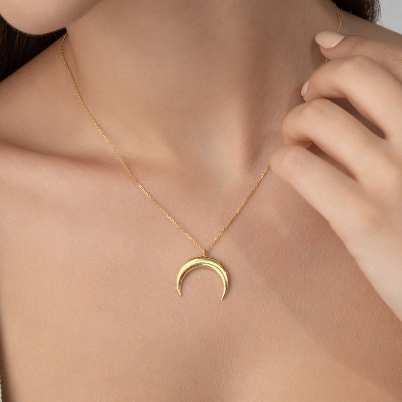 14K Moon Necklace Stacking Necklace with Moon Pendant Gift for Him Perfect Layering Necklace Gift for Her image 2