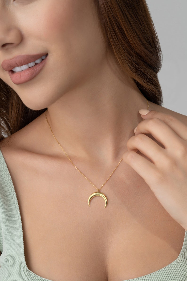 14K Moon Necklace Stacking Necklace with Moon Pendant Gift for Him Perfect Layering Necklace Gift for Her image 3