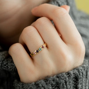 14K Family Birthstone Ring • Multi-Stone Ring • Custom Gift • Dainty Family Birthstone Ring in Solid 14K Yellow, White and Rose Gold