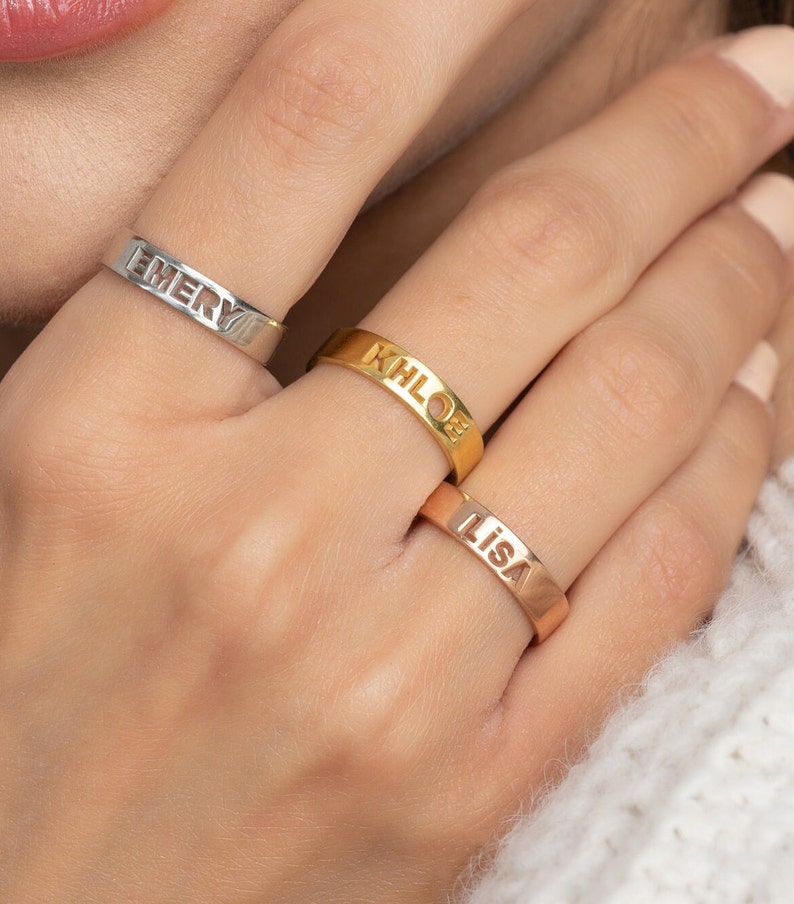 Sculpted Cut-Out Name Ring Personalized 14K Bestie's Gift Name Ring Gift For Sister Unusual Birthday Gift image 3