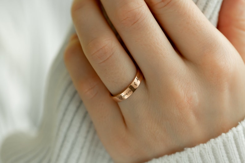 14K Gold Memorial Handwriting Ring Unisex Handwriting Eternity Wedding Band Birthday Gift Engagement Ring Couples Ring image 6