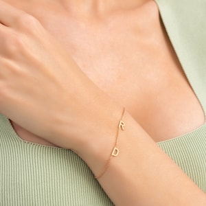 Pulsera de iniciales de pareja de 14 quilates • Joyería de oro con iniciales personalizadas a juego • Pieza personalizada para mejores amigas • Regalo personalizado para dama de honor