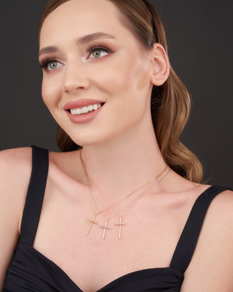 Dainty Cross Necklace of Medium Height Unisex Christmas Gift Christian Gifts the Most Meaningful Christmas Gift image 1