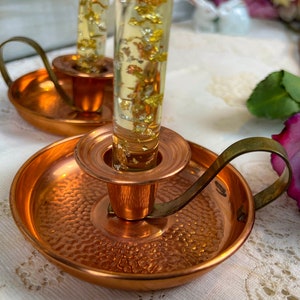 Vintage Hammered Copper Chamber Candlestick holder, 2 available, bedroom, decor, table, candle holder with finger hole, birthday gift, taper