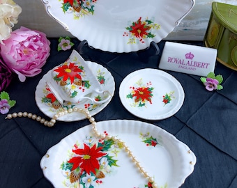 Vintage Royal Albert Poinsettia Yuletide Auswahl, hergestellt in England Weihnachten Bone China