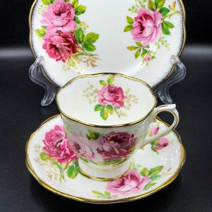 Royal Albert American Beauty Trio- Teacup, Saucer, Plate -  Rose Floral Vintage English Bone China