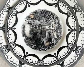 UNUSED Spookyville Witches Coven Limited Edition Dinner plate & Dessert plate,  Royal Stafford, Halloween, gift, birthday, party