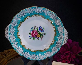 Vintage Royal Albert Enchantment tab handled cake plate with small bouquet, original first run back stamp, Bone China England, gift, mom