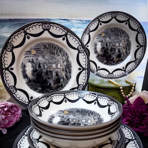 SALE - RARE Royal Stafford Witch Coven 12 Piece Set, UNUSED Limited Relsease Spookyville Dinner Set for 4 people