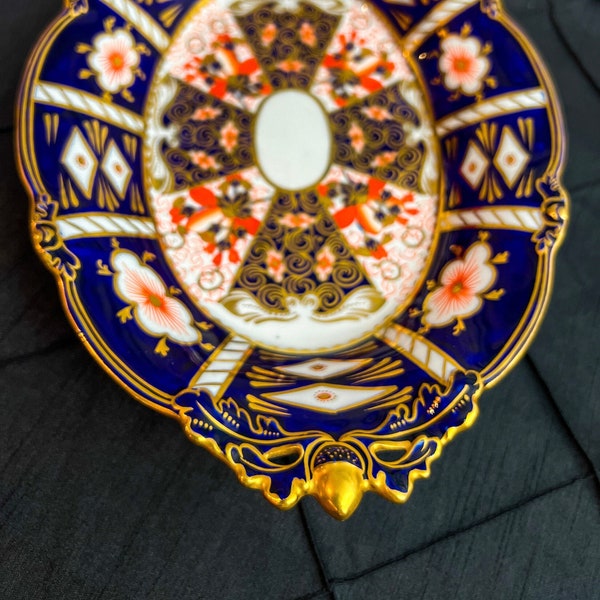 RARE Royal Crown Derby Oval Footed Serving Dish in Traditional Imari Pattern #2451 with Acorn & Oak Leaf Border, Extra Large 12"