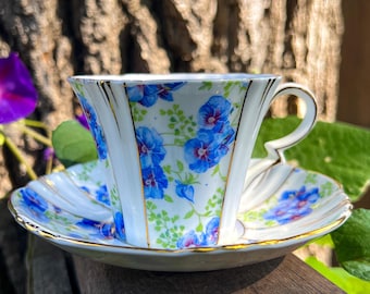 Royal Albert Crown China Blue Pansy Chintz Teacup and Saucer Set