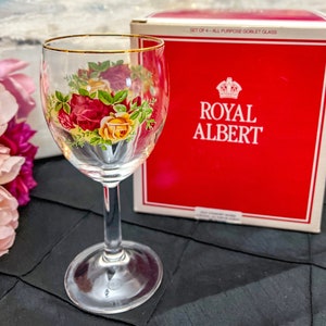 Set of 4 Vintage Royal Albert Old Country Rose Wine Glasses in BOX and 24 individual All purpose goblets sold separately, made in england