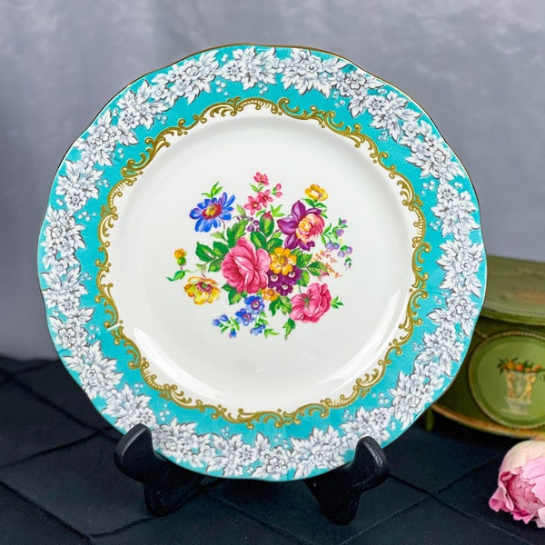 DISCOUNTED Vintage Royal Albert Enchantment Dinner Plate, 10.25" with slight gold loss,, turquoise blue England bone china, replacement