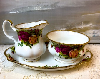 Vintage Royal Albert Old Country Roses Kleine Suiker, Kleine Creamer, Regal Tray, kruidenbakje, grote roomkannetje, allemaal apart verkocht