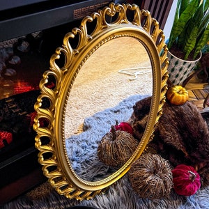 1960s Rococo Baroque Style Syracco Wall Mirror, Ornate & Detailed Filigree Wood Plaster Frame 25&quot; x 19&quot;, vintage home decor, birthday, gift