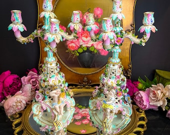 ON SALE C1773 Meissen Pair of Porcelain Candelabras With Putti