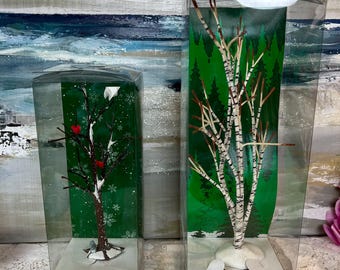 Vintage Department 56 dorpsbomen nieuw in doos, winterberk, gematteerde kale tak, apart verkrijgbaar