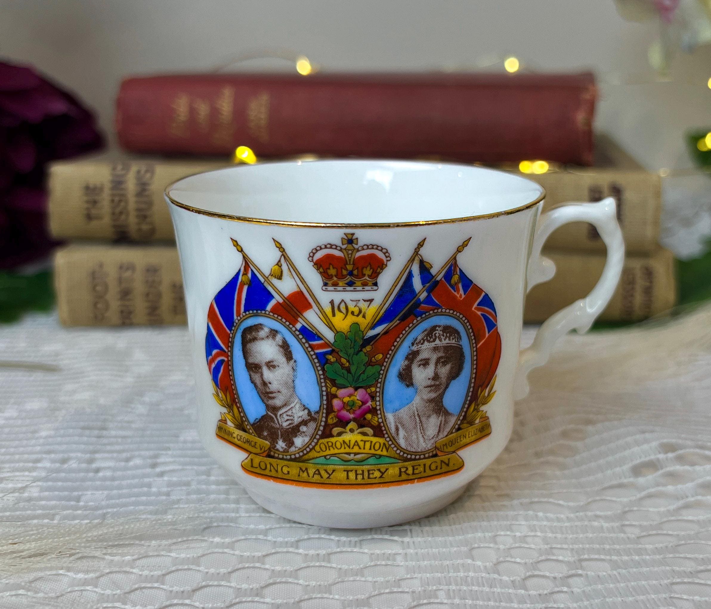 Vintage Aynsley 1937 Coronation of King George VI and Queen Elizabeth mug, made in england bone china
