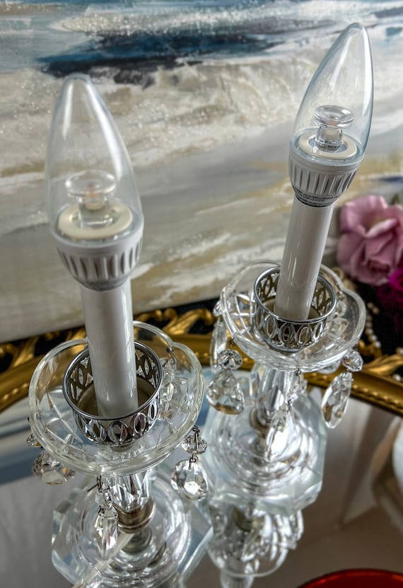 Pair of Vintage Ruby Red Hurricane Mantle Lustre Lamps With