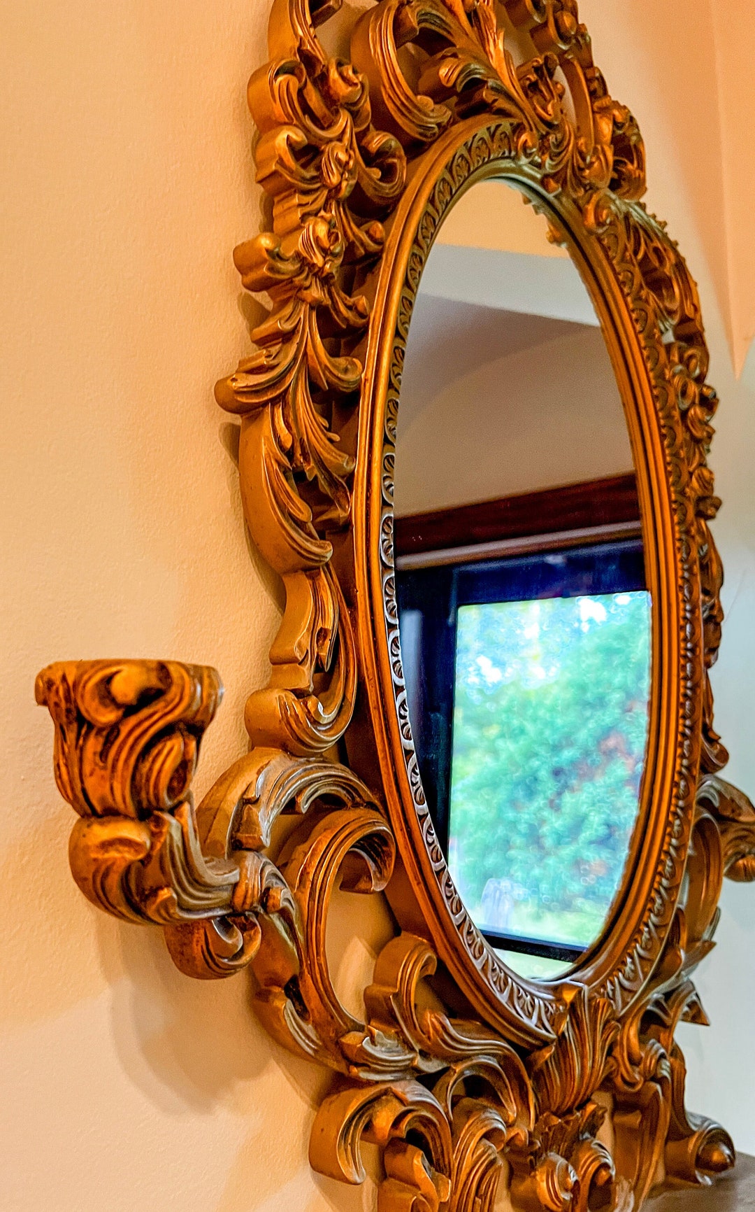 Vintage Gold Wall Mirror With Shelf and Candle Holders in a Rococo
