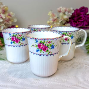 Set of 4 Vintage Royal Albert Petit Point Coffee Cup, Bristol Beaker mug