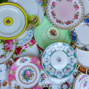 Bulk Mix and Match Vintage English China Plates 8, 12, 24, & 36+ for tea parties, wedding showers, all made in england