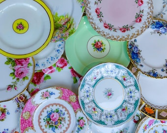 Bulk Mix and Match Vintage English China Plates 8, 12, 24, & 36+ for tea parties, wedding showers, all made in england