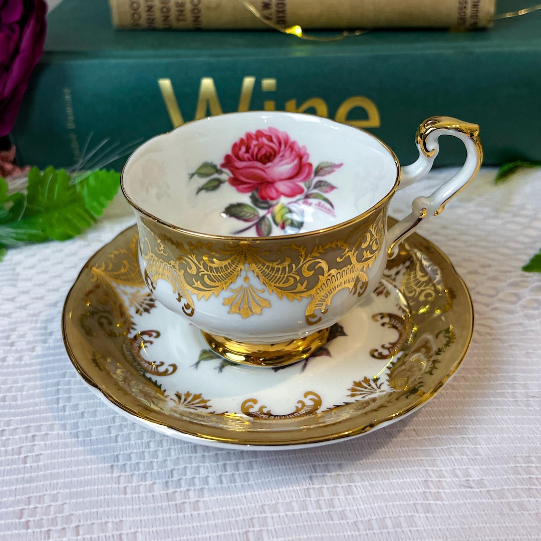 1950s Moss Green Paragon Antique Rose Cup and Saucer Signed Reg