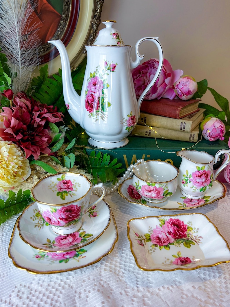 Vintage Royal Albert American Beauty Tea for 2 or 4, 1940s Back Stamp ...