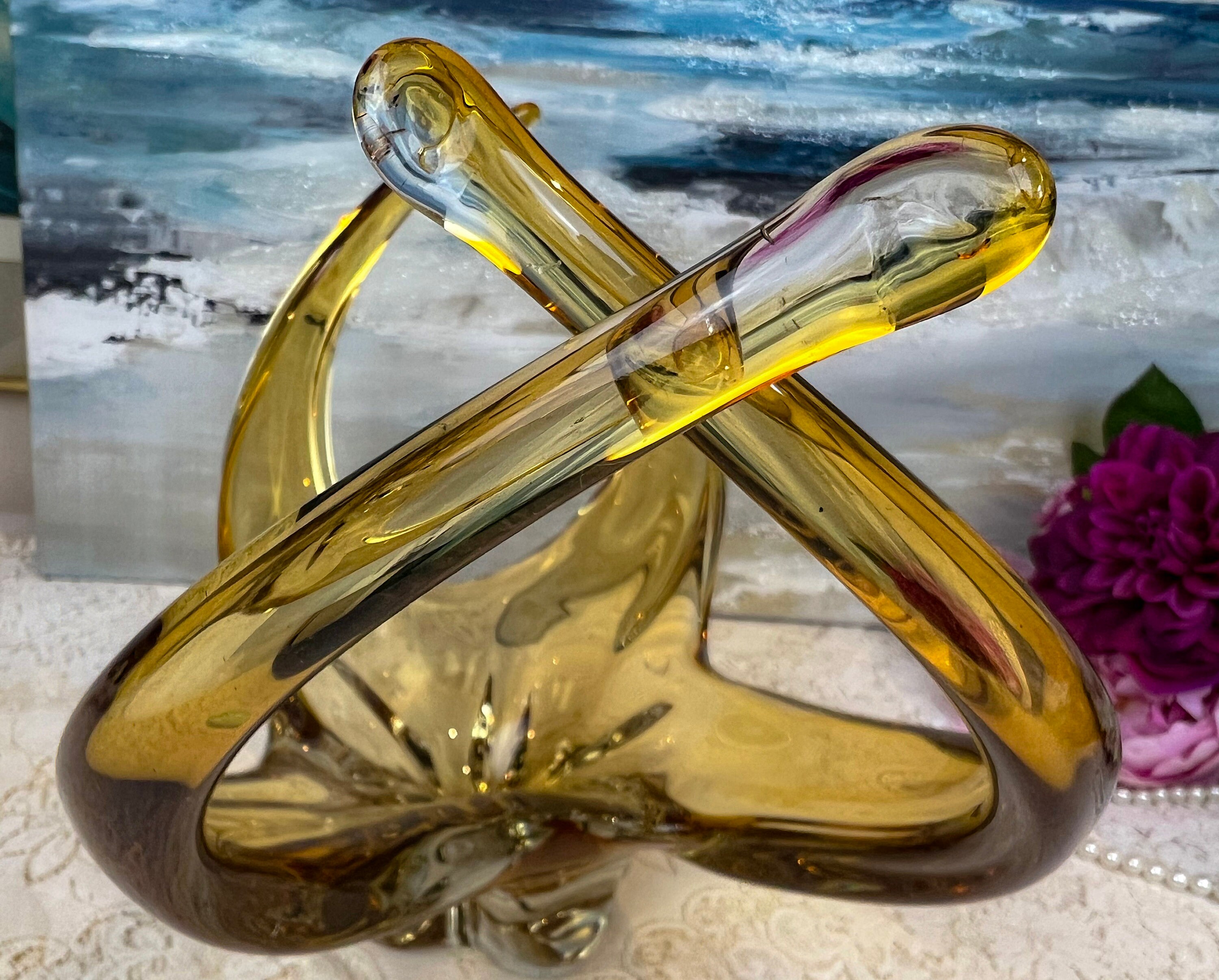 置物 Murano , antique Vintage SIGNED Chalet Large 4 Point Amber Murano Art Glass