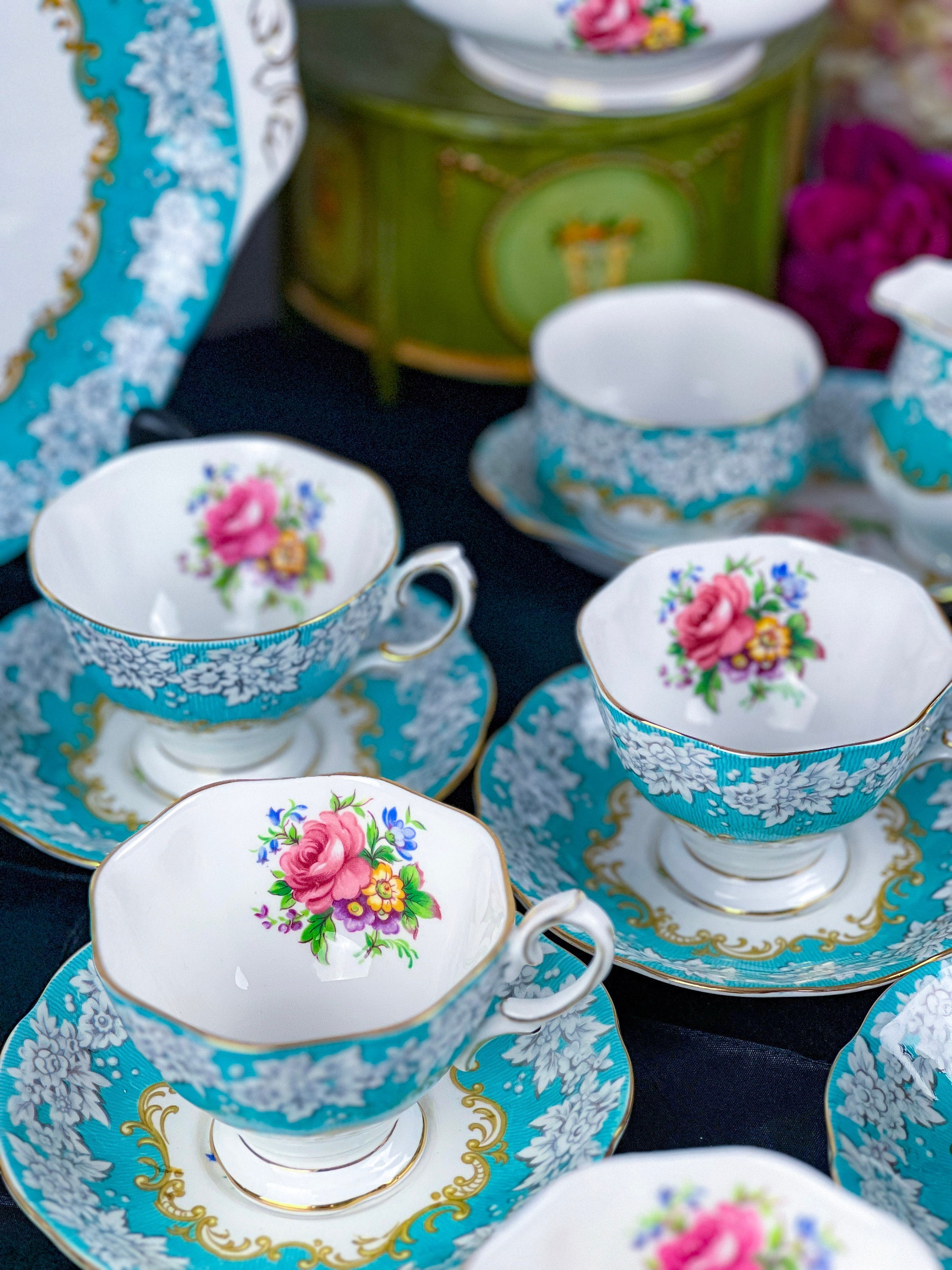 Set of 4 Vintage Royal Albert Enchantment Tea Trios With Cream and 