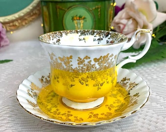 Taza de té y platillo Royal Albert Yellow Regal Series, porcelana inglesa