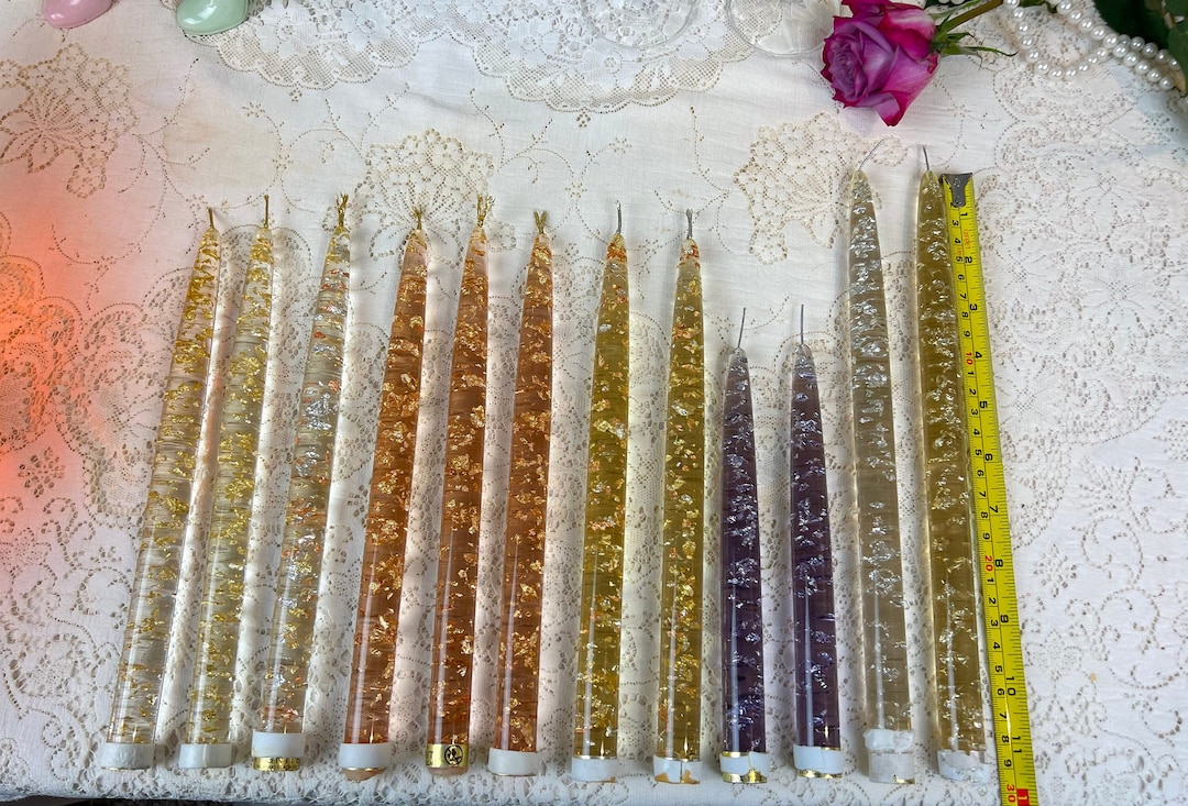 Vintage MCM Lucite Acryl Taper Candles, Price per 1 Candle, Confetti