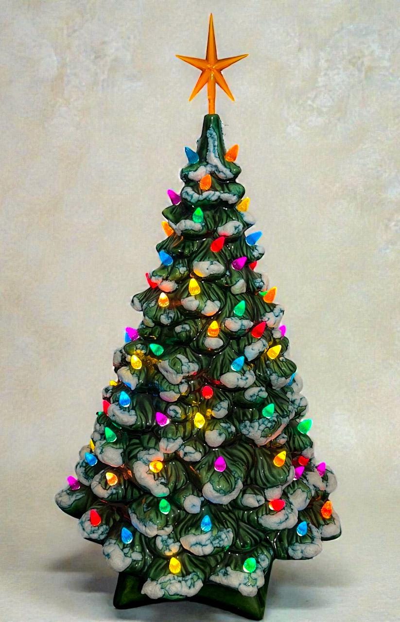 Extra Large Vintage Atlantic Mold Ceramic Christmas Tree, 20” Tall
