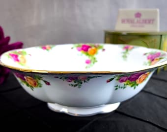 VERY rare Royal Albert Old Country Roses LARGE Round Footed Serving Bowl, Vintage english Bone China