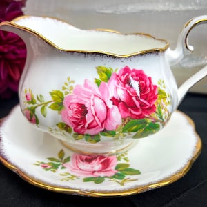 Mint Condition Vintage Royal Albert American Beauty Gravy Boat and Under Plate, unused English Bone China
