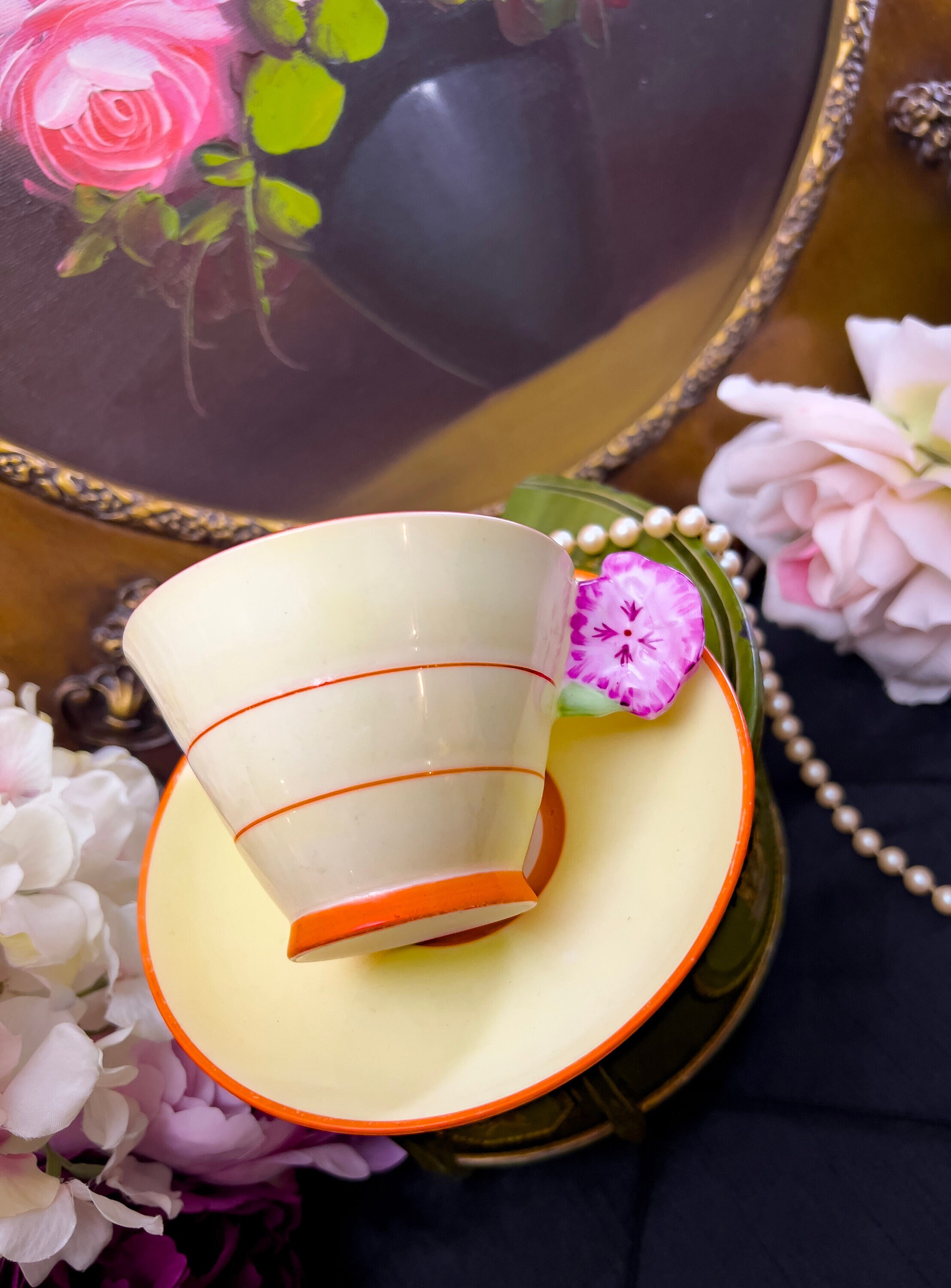 希少 パラゴン ② フラワーハンドル カップ  ティーカップ アンティーク★ 非常に珍しい1930年代のパラゴンフラワーハンドルティーカップと