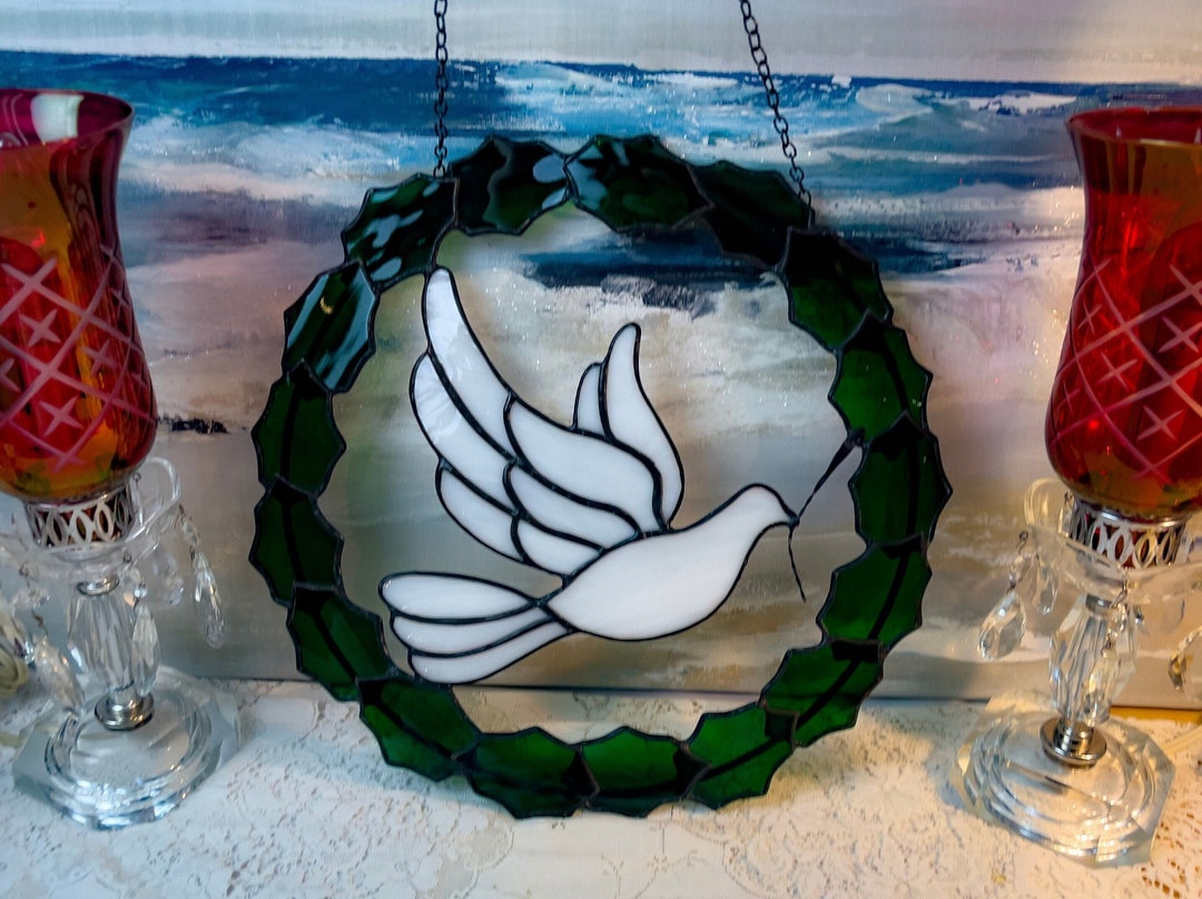 Large Vintage Peace Dove With Olive Branch and Laurel Wreath Stained ...