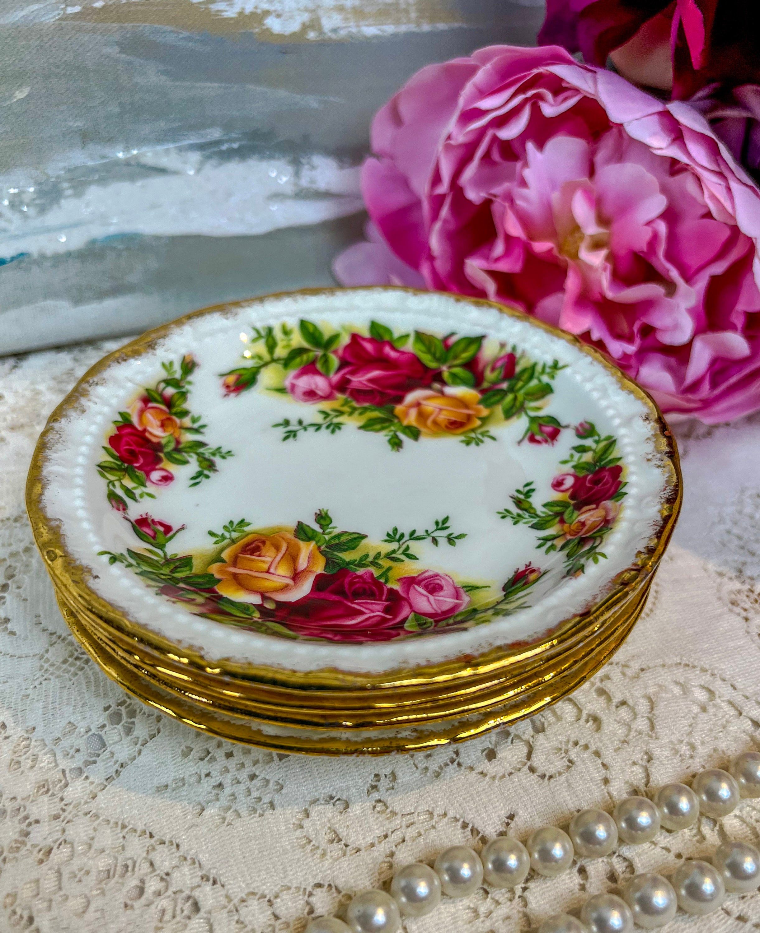 Vintage Royal Albert Old Country Rose Spoon Rest, Coaster, or