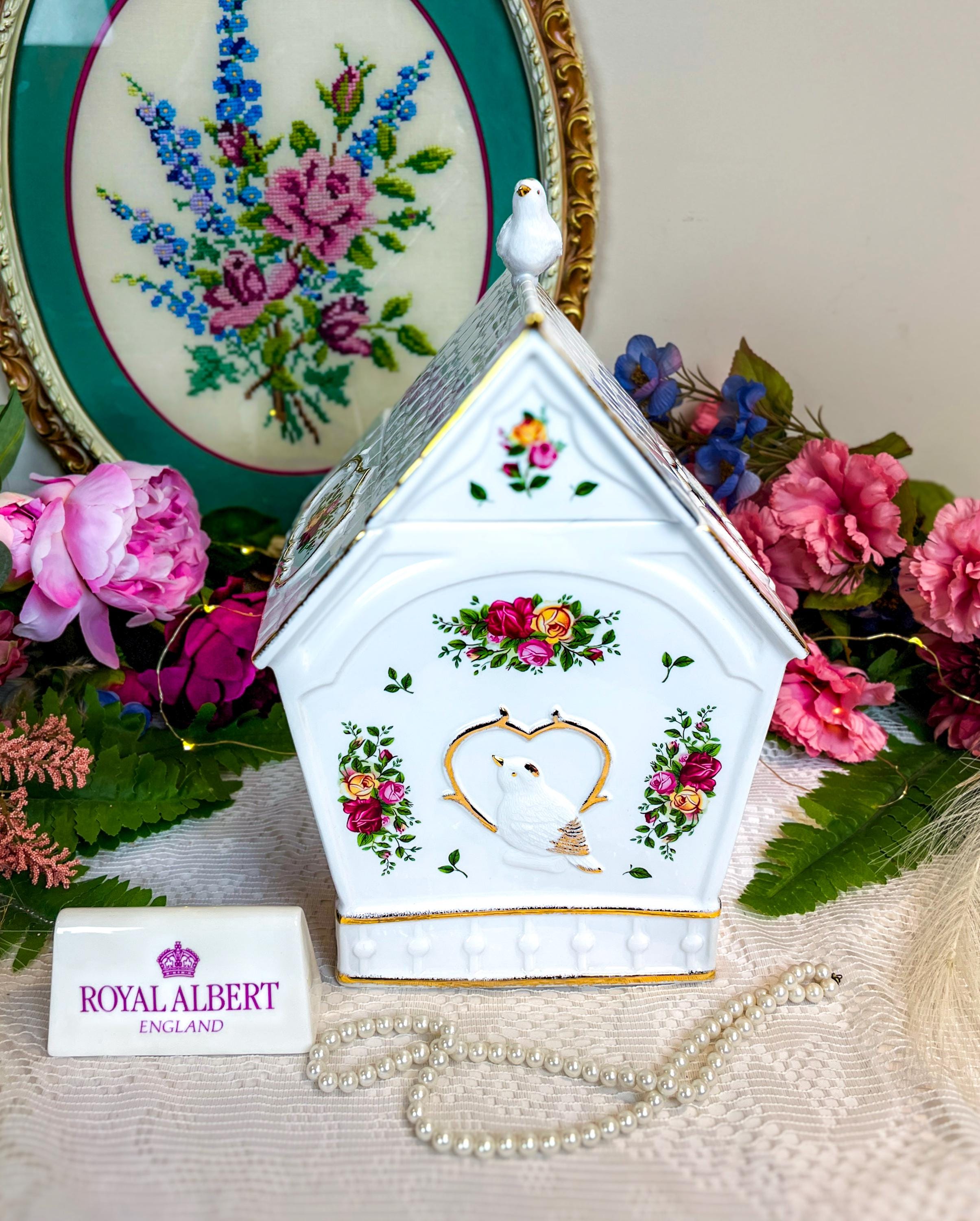 VERY RARE Large Royal Albert Old Country Roses Birdhouse Cookie