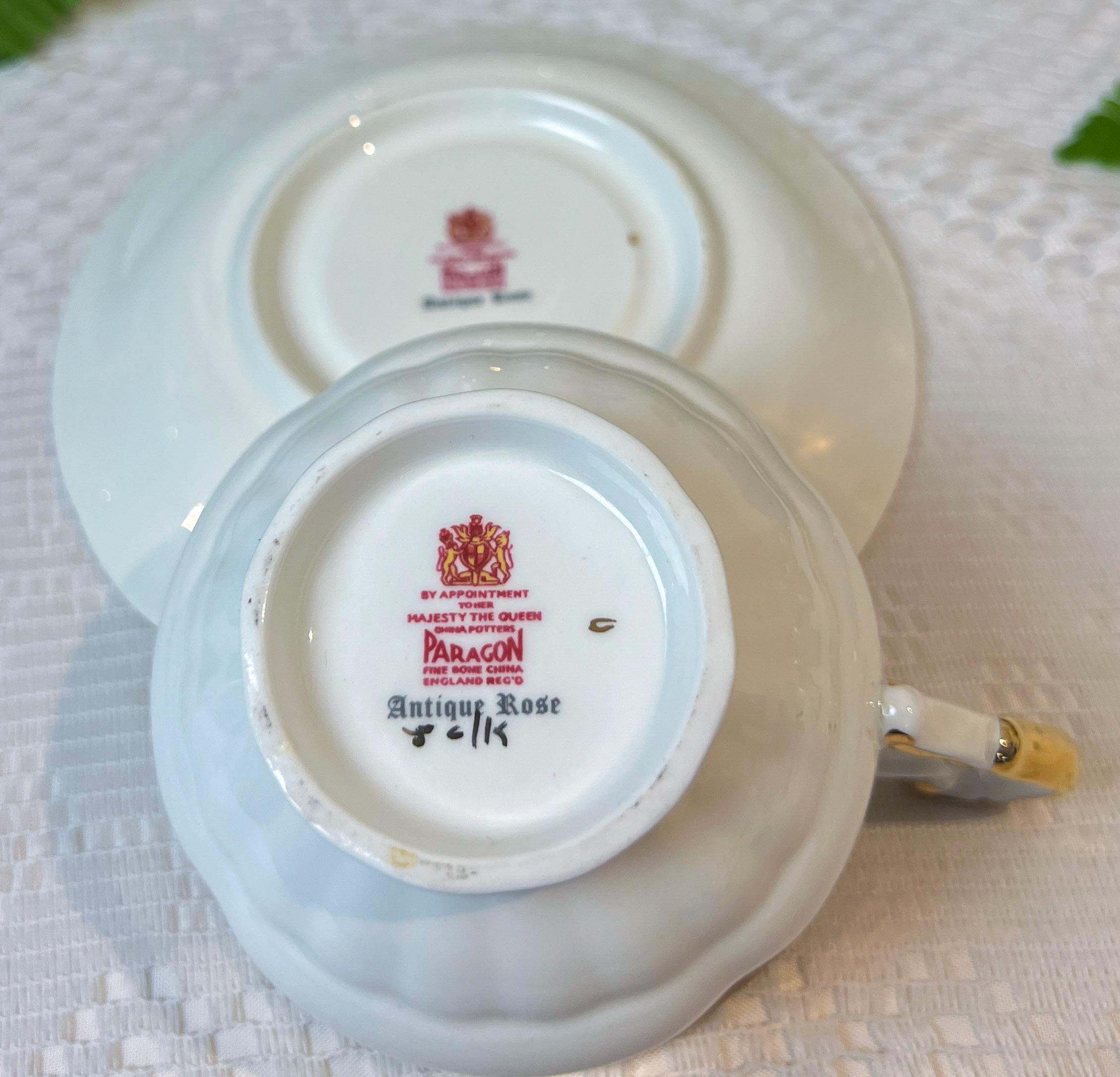 1950s Moss Green Paragon Antique Rose Cup and Saucer Signed Reg