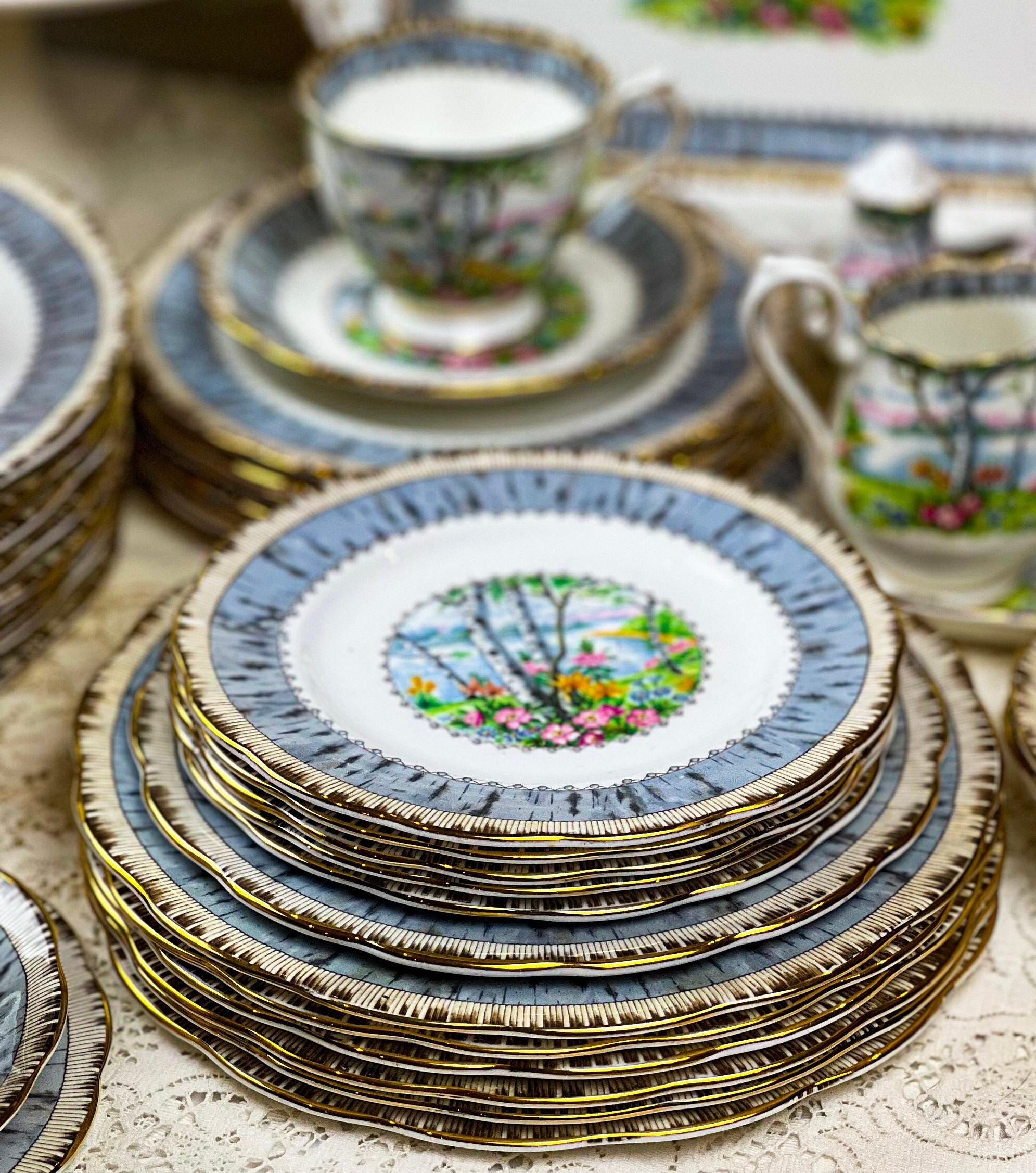 5 Piece Place Setting Vintage Royal Albert Silver Birch With